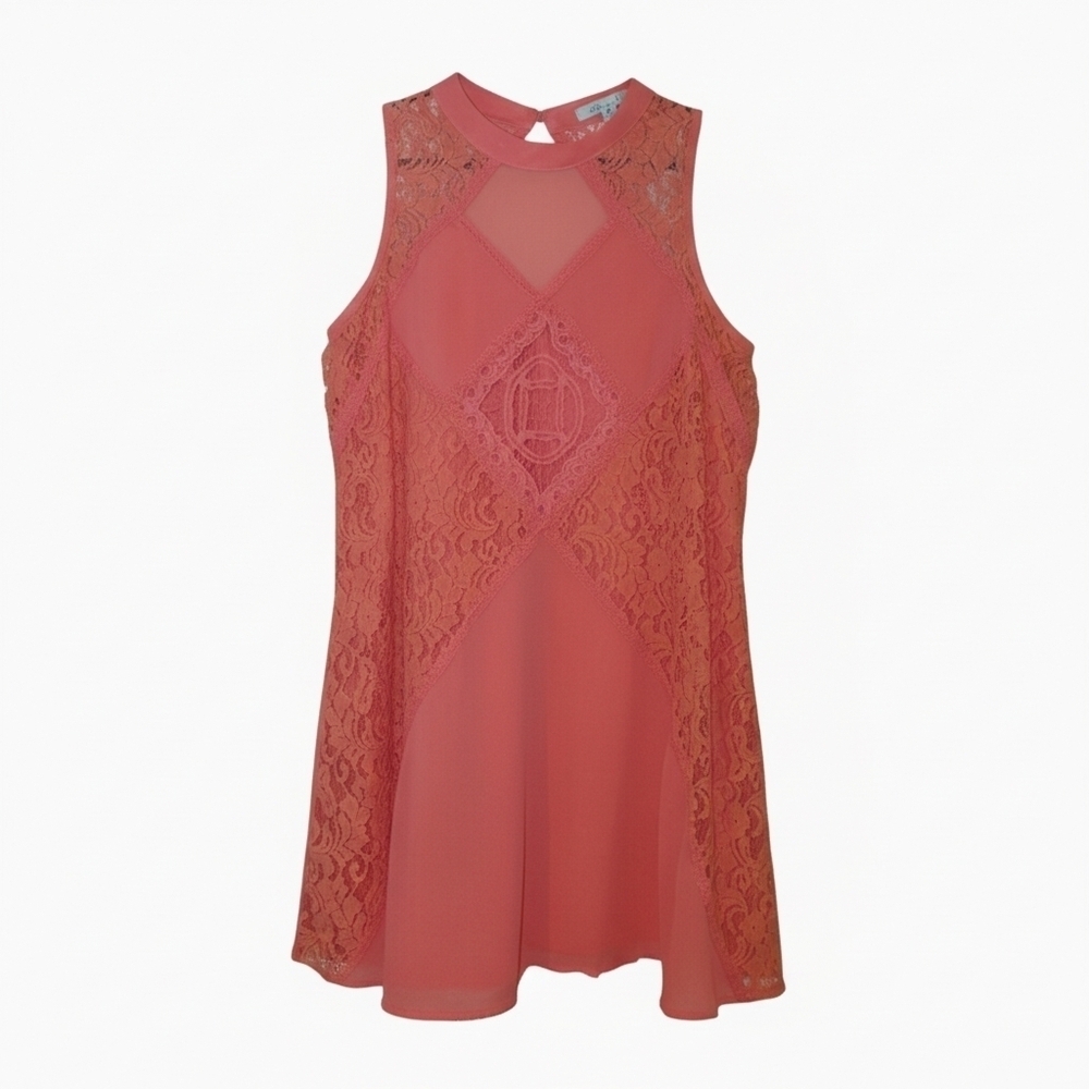 She +Sky Peach Dress With Lace, Size Medium